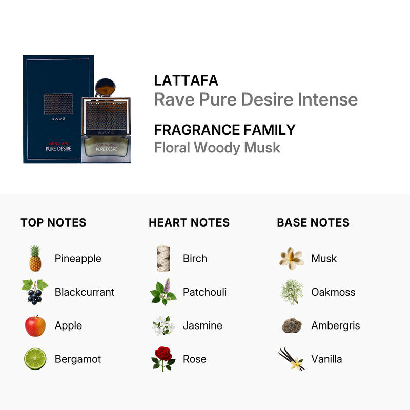 Lattafa Men's Rave Pure Desire Intense EDP Spray 3.4 oz Fragrances Item No. 6290360590080